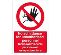 V Safety English/Polish - No Admittance For Unauthorised Personnel 200 x 300 mm - Adesivo in vinile - Segnale di sicurezza effetto alluminio