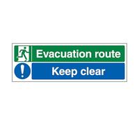 V Safety Evacuation Route/Keep Clear 300 x 100 mm - 2 mm - Cartello di sicurezza in plastica rigida super resistente - Segnale di uscita di emergenza - Sicurezza antincendio e accesso di emergenza