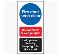 V Safety Fire Door Keep Clear/Do Not Block/Help Protect Lives 80 x 160 mm - Cartello di sicurezza in plastica rigida da 1 mm