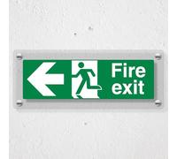 V Safety Fire Exit Arrow Left - 450 x 150 mm - Cartello di sicurezza in plexiglas acrilico fuso trasparente