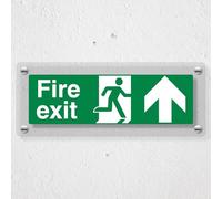 V Safety Fire Exit Arrow Up - 300 x 100 mm - Cartello di sicurezza in plexiglas acrilico fuso trasparente