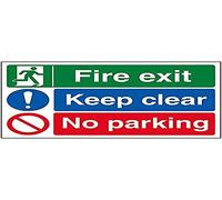 V Safety Fire Exit/Keep Clear/No Parking - Cartello di sicurezza in plastica rigida, 600 x 400 mm, 2 mm