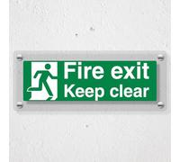 V Safety Fire Exit Keep Clear With Running Man - 450 x 150 mm - Cartello di sicurezza in plexiglas acrilico trasparente