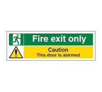 V Safety Fire Exit Only/Door Alarmed 300 x 100 mm - 2 mm segnale di sicurezza in plastica rigida
