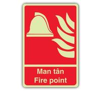 V Safety Fire Point - Casco con fiamma, 300 x 450 mm, gallese/inglese | Vinile autoadesivo fosforescente, triplo bagliore, segnaletica antincendio, prodotta in Gran Bretagna