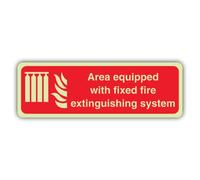V Safety Glow In The Dark Area Equipped With Fixed Fire Extinguishing System Sign - Formato orizzontale - 600 x 200 mm - Realizzato in plastica rigida Triple Glow - Segnaletica antincendio - Made in