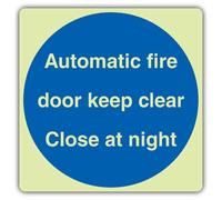 V Safety Glow In The Dark Automatic Fire Door Keep Clear Close At Night Sign - Formato quadrato - 450 x 450 mm - Realizzato in vinile autoadesivo a doppio bagliore - Segnaletica di pericolo - Made in