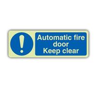 V Safety Glow In The Dark Automatic Fire Door Keep Clear Sign - Formato orizzontale - 300 x 100 mm - Realizzato in vinile autoadesivo Triple Glow - Segnaletica antincendio - Made in Britain