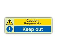 V Safety Glow In The Dark Caution Dangerous Site - Keep Out Sign - 750 x 250 mm - Realizzato in plastica rigida a doppia luce - Segnaletica di pericolo - Made in Britain