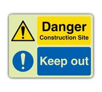 V Safety Glow In The Dark Danger Construction Site - Keep Out Sign - 600 x 450 mm - Realizzato in plastica rigida Double Glow - Segnaletica di pericolo - Made in Britain