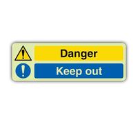 V Safety Glow In The Dark Danger - Dual Icon Keep Out Sign - Formato orizzontale - 450 x 150 mm - Realizzato in vinile autoadesivo triplo bagliore - Segnaletica di pericolo - Made in Britain