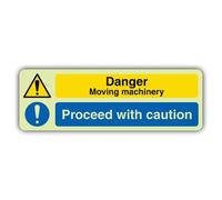 V Safety Glow In The Dark Danger Moving Machinery - Proceed With Caution Sign - 300 x 100 mm - Realizzato in vinile autoadesivo Triple Glow - Segnaletica di pericolo - Made in Britain