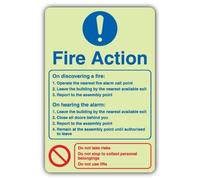 V Safety Glow In The Dark Fire Action - On Discovering A Fire - Basic Design Sign - 150 x 225 mm - Realizzato in vinile autoadesivo Triple Glow - Segnaletica antincendio - Made in Britain
