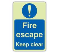 V Safety Glow In The Dark Fire Escape Keep Clear Sign - 200 x 300 mm - Realizzato in vinile autoadesivo a doppio bagliore - Segnaletica antincendio - Made in Britain
