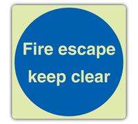 V Safety Glow In The Dark Fire Escape Keep Clear Sign - Formato quadrato - 200 x 200 mm - Realizzato in plastica rigida Triple Glow - Segnaletica antincendio - Made in Britain