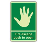 V Safety Glow In The Dark Fire Escape Push To Open Sign - 200 x 300 mm - Realizzato in vinile autoadesivo a doppia luce - Segnaletica antincendio - Made in Britain