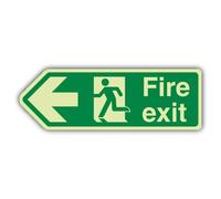 V Safety Glow In The Dark Fire Exit Arrow Left Sign - 300 x 100 mm - Realizzato in plastica rigida a doppia luce - Segnaletica antincendio - Made in Britain