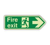 V Safety Glow In The Dark Fire Exit Arrow Right Sign - 600 x 200 mm - Realizzato in plastica rigida Triple Glow - Segnaletica antincendio - Made in Britain