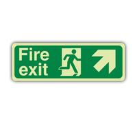 V Safety Glow In The Dark Fire Exit Arrow Up Right Sign - 300 x 100 mm - Realizzato in plastica rigida a doppia luce - Segnaletica antincendio - Made in Britain