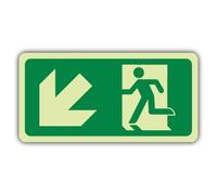 V Safety Glow In The Dark Fire Exit Man Running Down Left Sign - 300 x 150 mm - Realizzato in plastica rigida Triple Glow - Segnaletica antincendio - Made in Britain