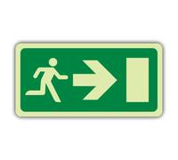 V Safety Glow In The Dark Fire Exit - Running Man - Arrow Right - CE Directive Sign - 300 x 150 mm - Realizzato in plastica rigida Triple Glow - Segnaletica antincendio - Made in Britain