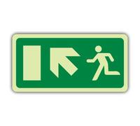 V Safety Glow In The Dark Fire Exit - Running Man - Arrow Up Left - CE Directive Sign - 300 x 150 mm - Realizzato in vinile autoadesivo a doppio bagliore - Segnaletica antincendio - Made in Britain