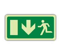 V Safety Glow In The Dark Fire Exit - Running Man Left - Arrow Down - CE Directive Sign - 400 x 200 mm - Realizzato in vinile autoadesivo a doppio bagliore - Segnaletica antincendio - Made in Britain