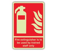 V Safety Glow in the Dark Fire Extinguishers To Be Used By Trained Staff Only, 200 x 300 mm, realizzato in plastica rigida a triplo bagliore, segnaletica antincendio - Made in Britain