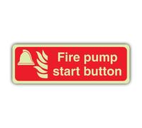V Safety Glow In The Dark Fire Pump Start Button Sign - Formato orizzontale - 450 x 150 mm - Realizzato in plastica rigida Double Glow - Segnaletica antincendio - Made in Britain