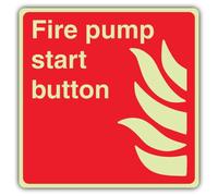 V Safety Glow In The Dark Fire Pump Start Button Sign - Formato quadrato - 100 x 100 mm - Realizzato in plastica rigida Triple Glow - Segnaletica antincendio - Made in Britain