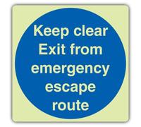 V Safety Keep Clear Exit From Emergency Escape Route Sign - 150 x 150 mm | Segnaletica antincendio in plastica rigida che si illumina al buio, tripla fosforescente, prodotta in Gran Bretagna
