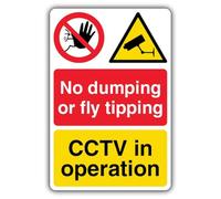 V Safety No Dumping or Fly Tipping CCTV In Operation Safety Sign - 200 x 300 mm - Glow in the Dark 1 mm plastica rigida