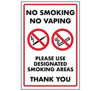 V Safety No Smoking No Vaping/Please Use Designated Smoking Area - 400 x 600 mm, cartello di sicurezza in plastica rigida da 2 mm