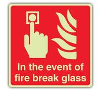 V Safety Photoluminescent In The Event Of Fire Break Glass - Cartello di sicurezza quadrato - 100 x 100 mm - 1,2 mm plastica rigida - standard Glow