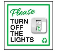 V Safety Please Turn Off The Light 100 x 100 mm - 2 mm cartello di sicurezza in plastica rigida super resistente