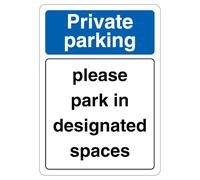 V Safety Private Parking Please Park In Designated Spaces 210 x 297 mm (A4) - Segnale di sicurezza in alluminio composito da 3 mm