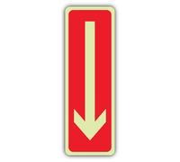 V Safety Red Arrow Down Sign - 100 x 300 mm - Double Glow rigido | Segnaletica antincendio in plastica rigida che si illumina al buio, realizzata in Gran Bretagna
