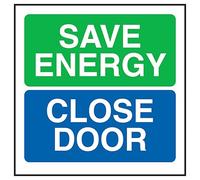 V Safety Save Energy Close Door 100 x 100 mm - Glow in the Dark 1 mm plastica rigida segnale di sicurezza