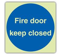 V Safety - Segnale di sicurezza fotoluminescente con scritta "Fire Door Keep Close", quadrato, 80 x 80 mm, in vinile autoadesivo, Double Glow