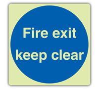 V Safety - Segnale di sicurezza fotoluminescente Fire Exit Keep Clear, quadrato, 450 x 450 mm, in plastica rigida da 1,2 mm, triplo bagliore