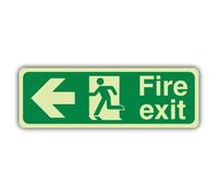 V Safety - Segnale di sicurezza fotoluminescente per uscita antincendio con freccia sinistra, 600 x 200 mm, in plastica rigida da 1,2 mm, triplo bagliore