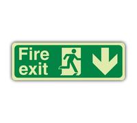 V Safety - Segnale di sicurezza fotoluminescente per uscita antincendio con freccia verso il basso, 210 x 70 mm, in plastica rigida da 1,2 mm, triplo bagliore
