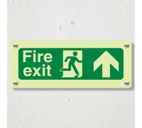 V Safety - Segnale di sicurezza fotoluminescente per uscita antincendio con freccia verso l'alto, 600 x 200 mm, composito in alluminio da 3 mm, triplo bagliore