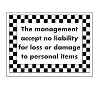 V Safety The Management Accept No Liability For Loss Or Damage... 200 x 150 mm - Vinile autoadesivo - Segnale di sicurezza effetto alluminio