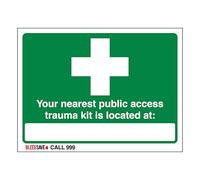 V Safety The Nearest Trauma Kit Is Located - Call 999 600 x 450 mm - Vinile autoadesivo fosforescente
