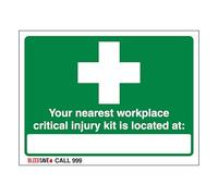 V Safety The Nearest Workplace Critical Injury Kit Is Located - Call 999 400 x 300 mm - 1 mm in plastica rigida