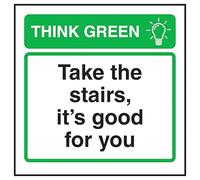 V Safety Think Green Take The Stairs, It's Good For You, 100 x 100 mm, vinile autoadesivo, segnale di sicurezza effetto alluminio