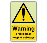 V Safety Warning Fragile Floor Keep To Walkways Sign - 400 x 600 mm | Vinile autoadesivo che si illumina al buio, con doppia luce, segnaletica di pericolo - Made in Britain