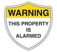 V Safety Warning This Property Is Alarmed - Shield Safety Sign - 150 x 150 mm - Glow in the Dark 1 mm plastica rigida