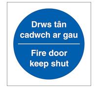 V Safety Welsh/English - Fire Door Keep Shut 100 x 100 mm - 2 mm cartello di sicurezza in plastica rigida super resistente